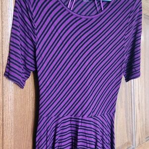 Apt. 9 Purple and Black Striped Short Sleeve Top